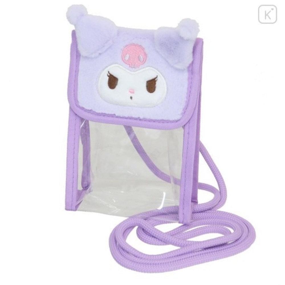 Japan Sanrio Kuromi Fuzz Face Phone & Card Shoulder Pouch Clear Crossbody Bag - Picture 4 of 10